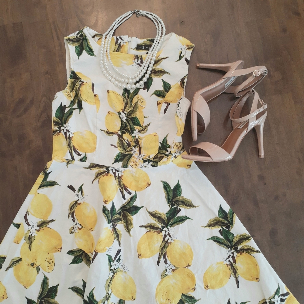 Lemon Print Fit and Flare Dress